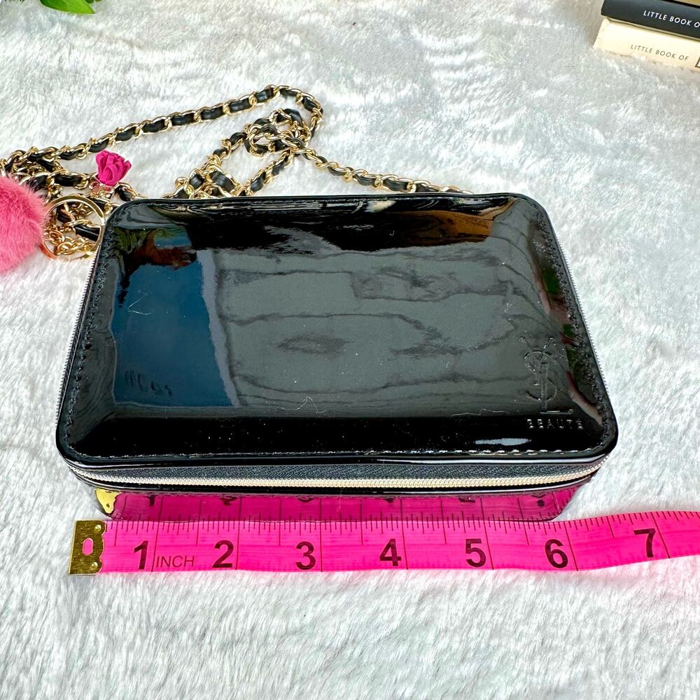 SOLD YSL Yves Saint Laurent Black patent faux leather beauty case crossbody b… - Picture 13 of 15